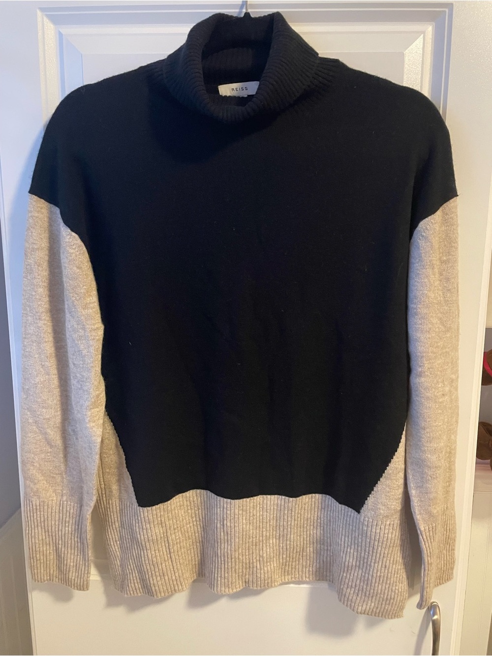 Reiss Wool Cashmere Colorblock Roll Neck Sweater XS Black Taupe